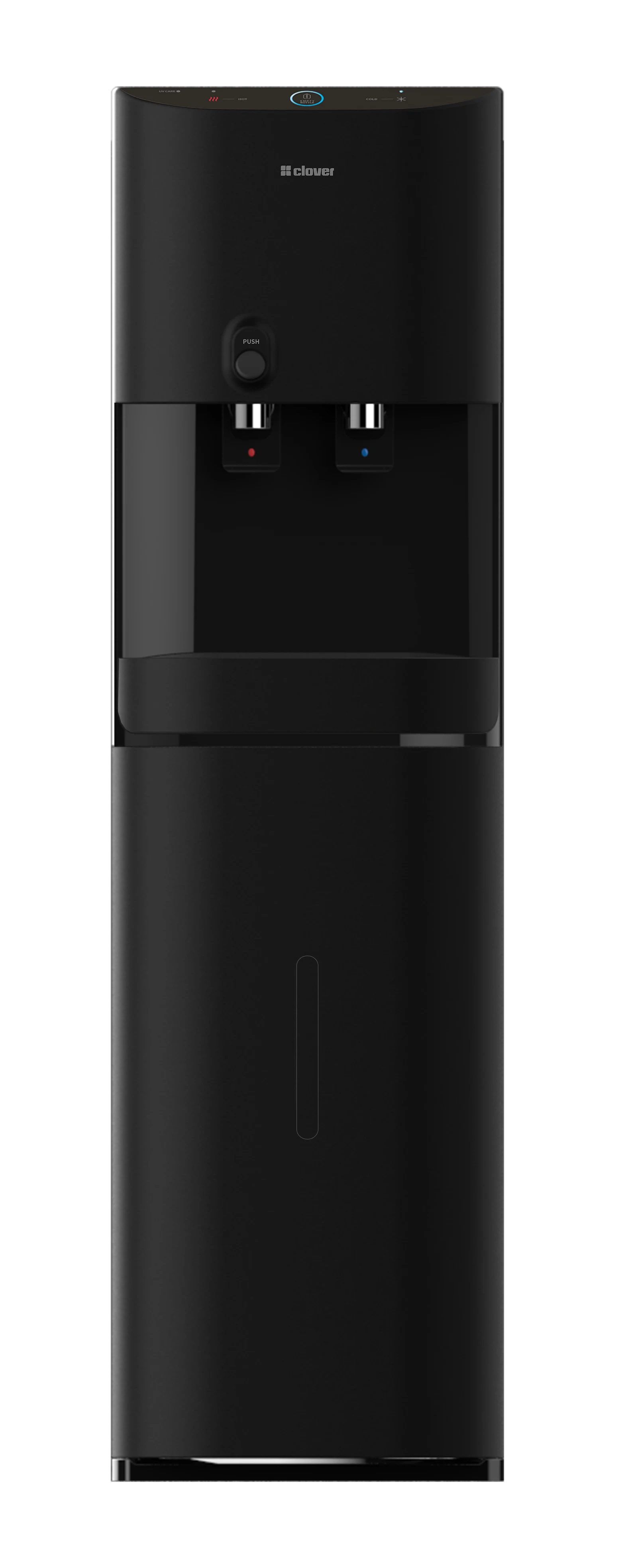 Black bottom-loading hot and cold water cooler