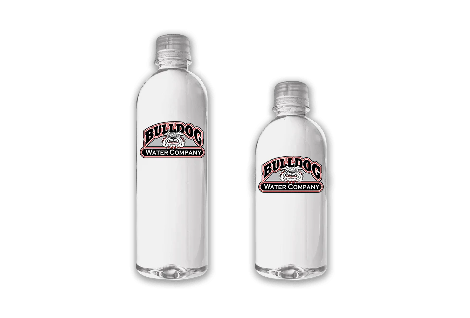 Private-label Bulldog spring water bottles